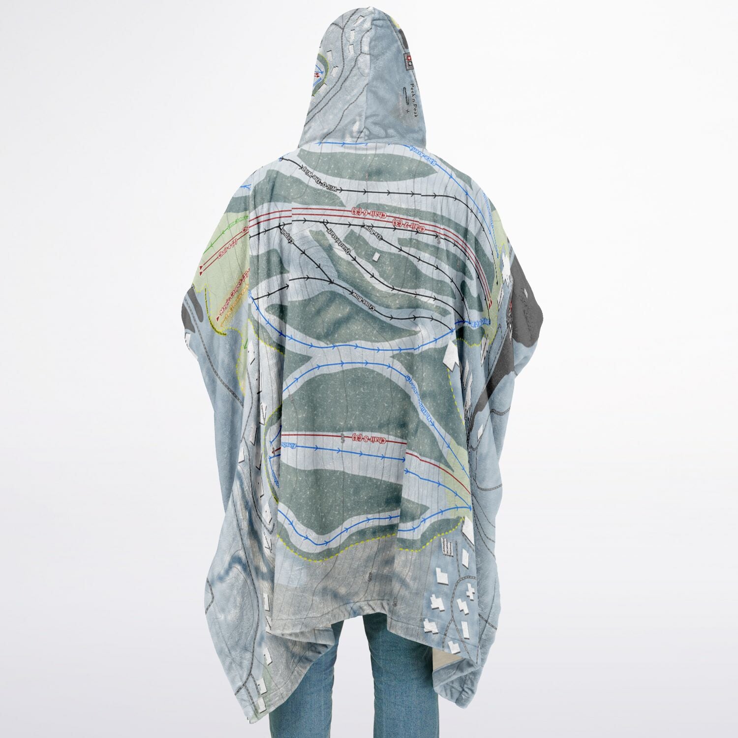 Peekn Peak, New York Ski Resort Map Flannel Blanket Poncho