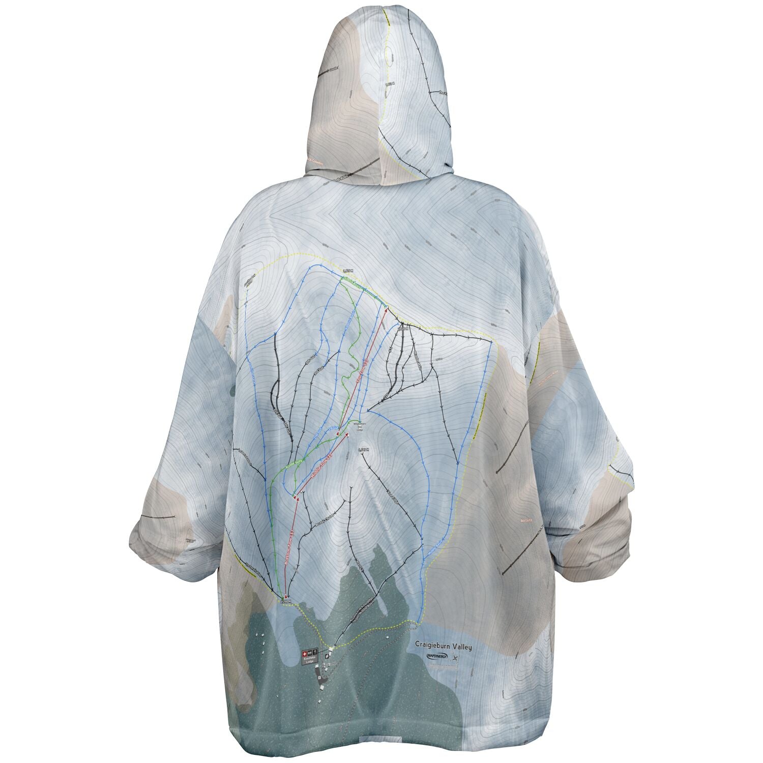 Craigieburn Valley, New Zealand Ski Trail Map - Snug Hoodie