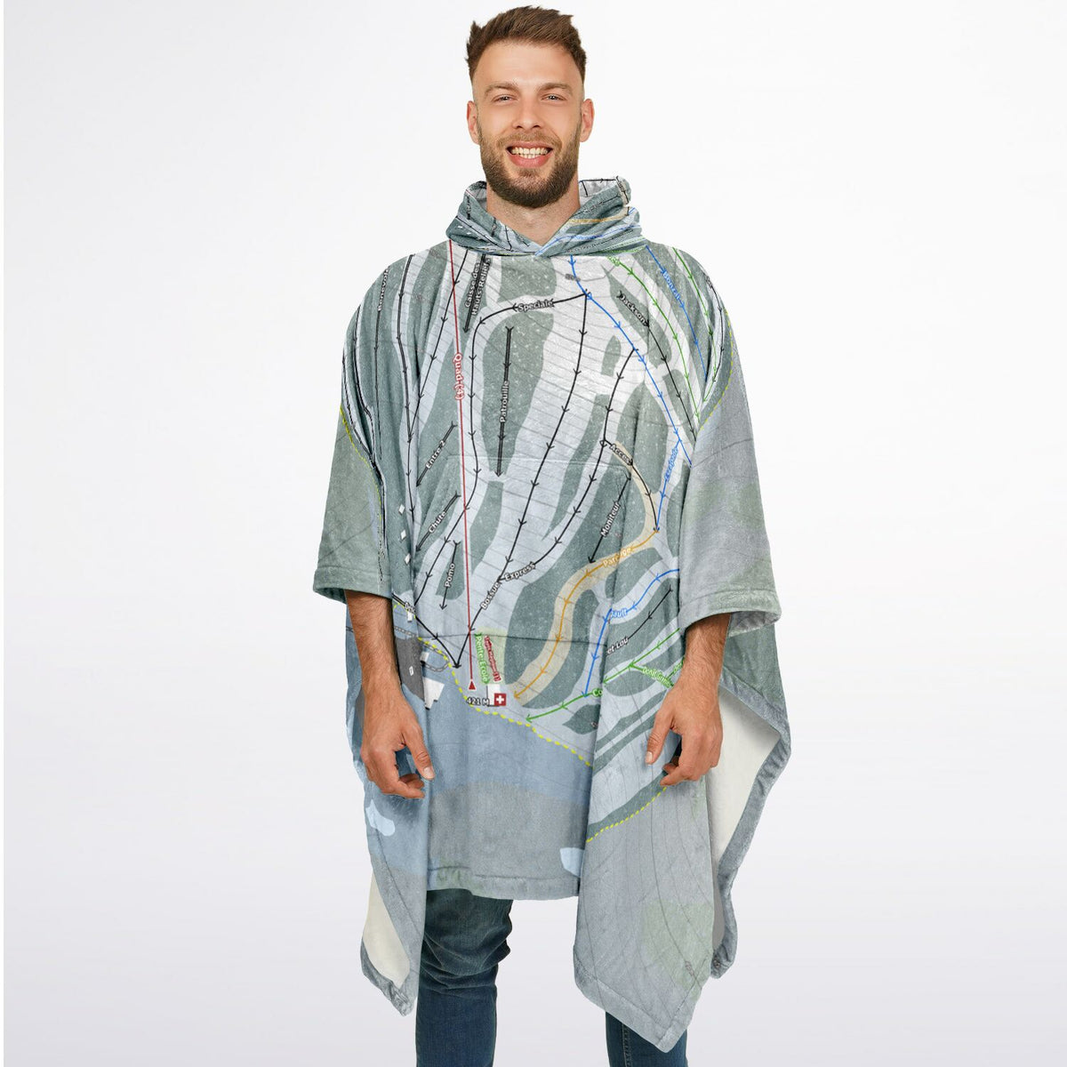 Mont Adstock, Quebec Ski Resort Map Flannel Blanket Poncho
