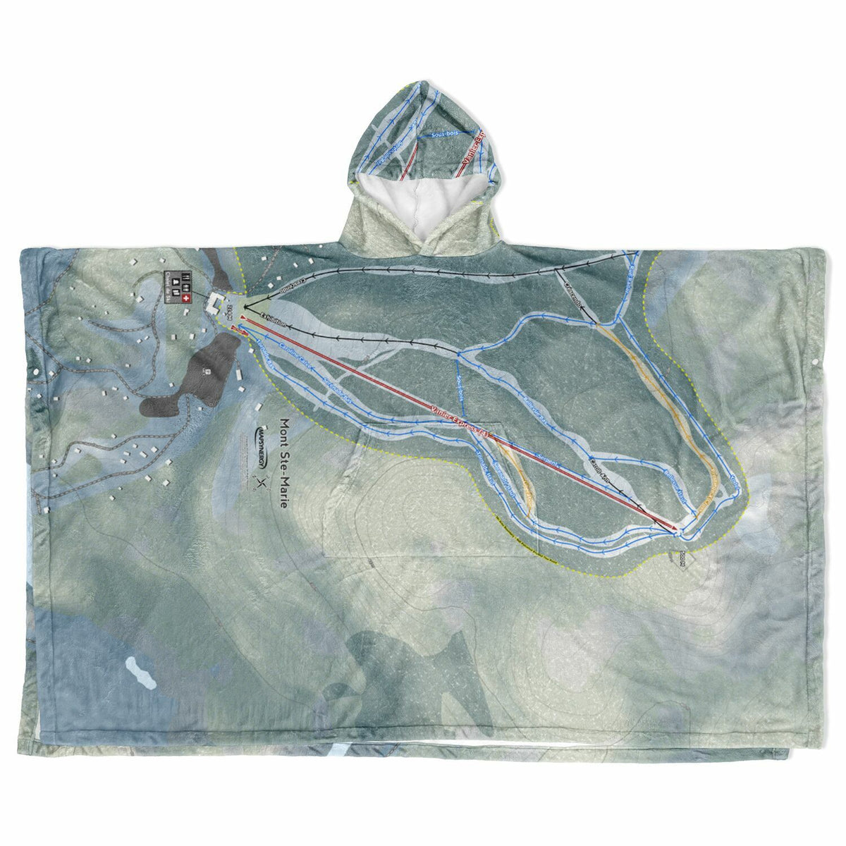 Mont Ste-Marie, Quebec Ski Resort Map Flannel Blanket Poncho