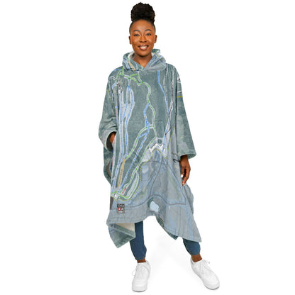 Big Moose Mountain, Maine Ski Resort Map Flannel Blanket Poncho