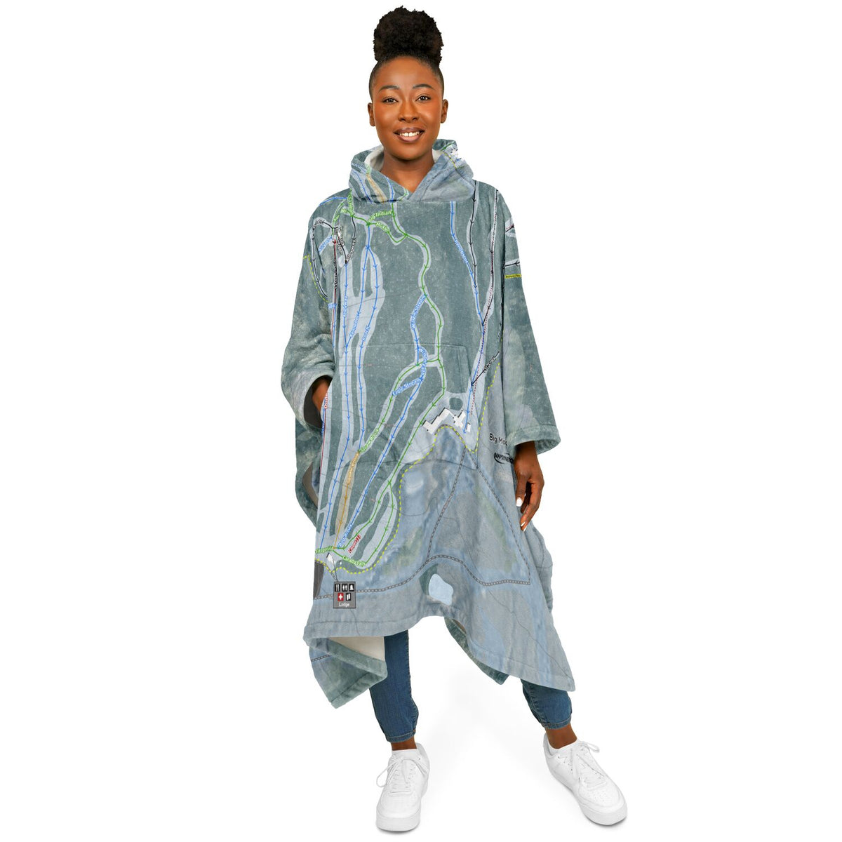 Big Moose Mountain, Maine Ski Resort Map Flannel Blanket Poncho