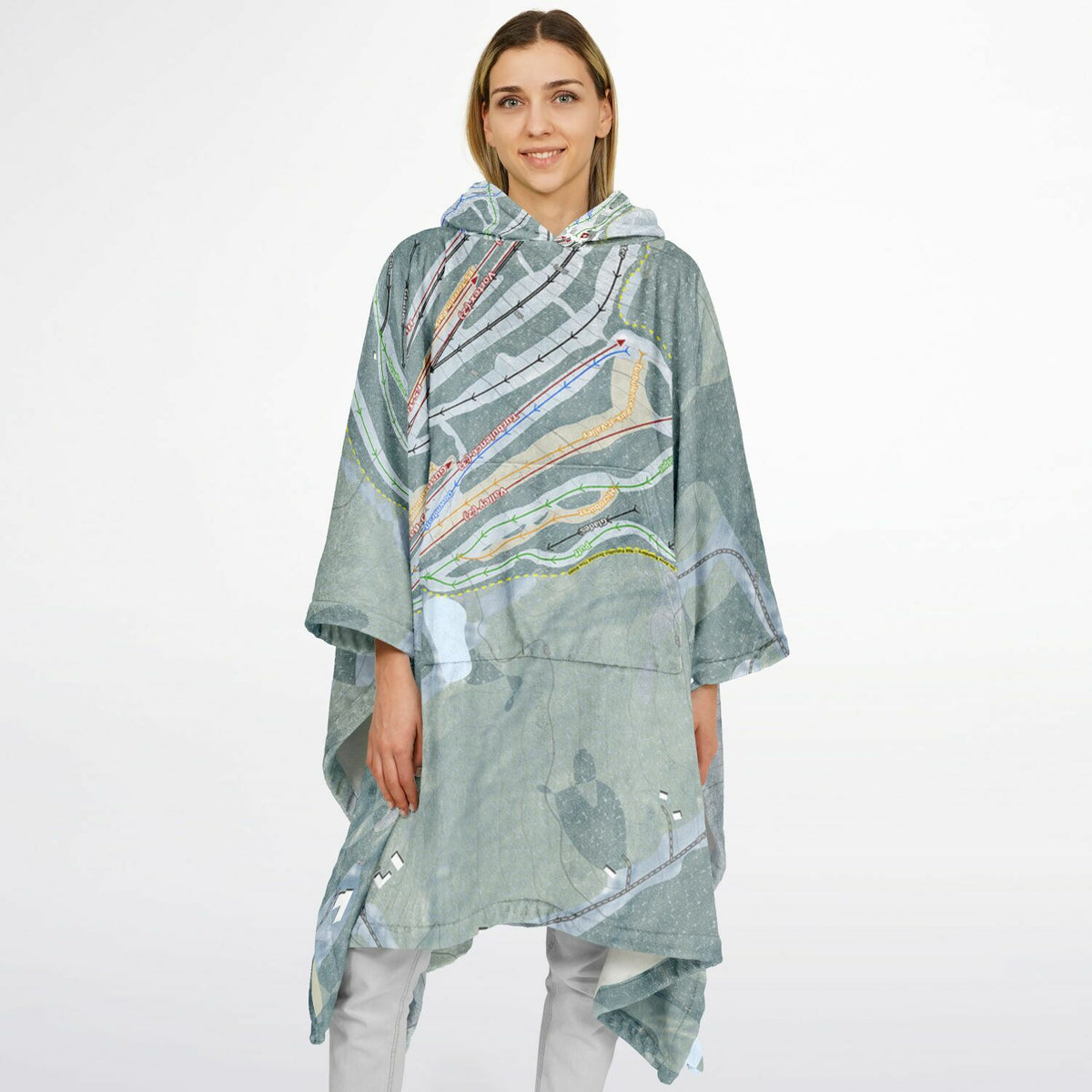 Pats Peak, New Hampshire Ski Resort Map Flannel Blanket Poncho