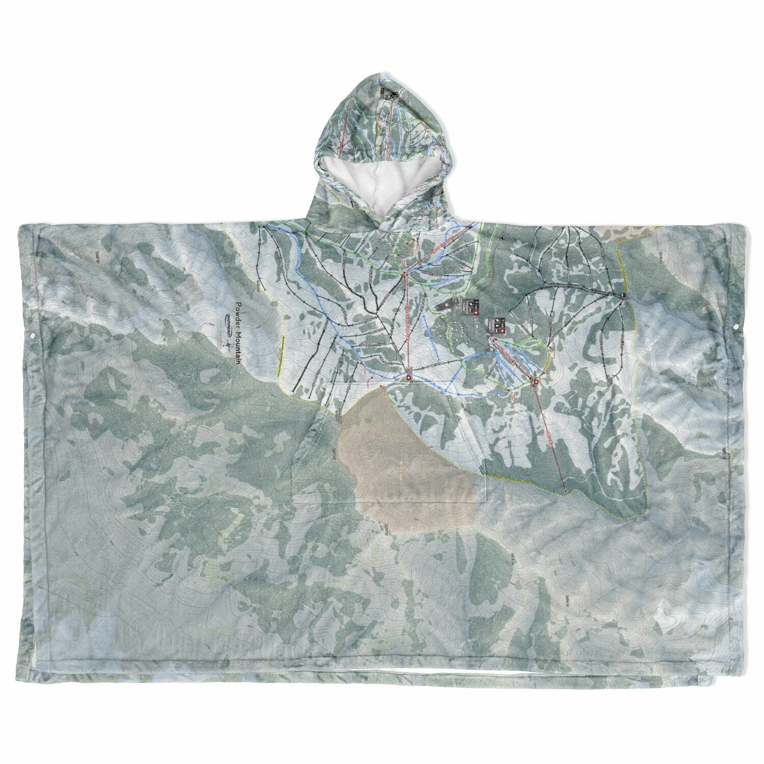 Powder Mountain, Utah Ski Resort Map Flannel Blanket Poncho