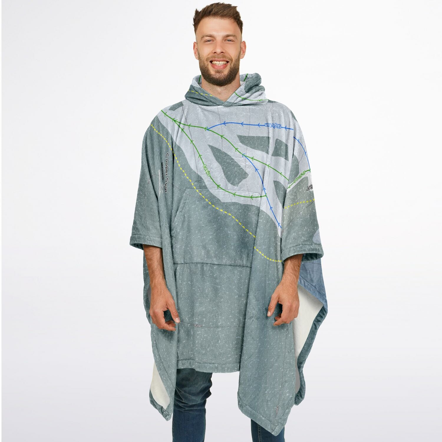 Cooper Spur, Oregon Ski Resort Map Flannel Blanket Poncho