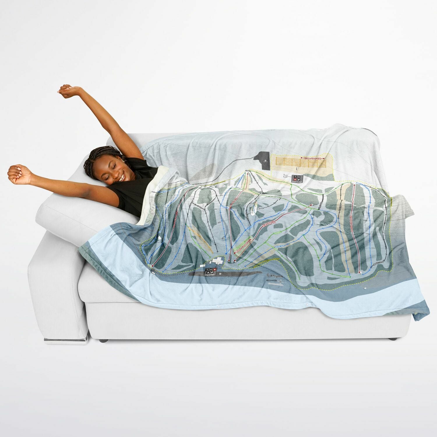 Canyon, Alberta Ski Resort Map Flannel Blanket Poncho