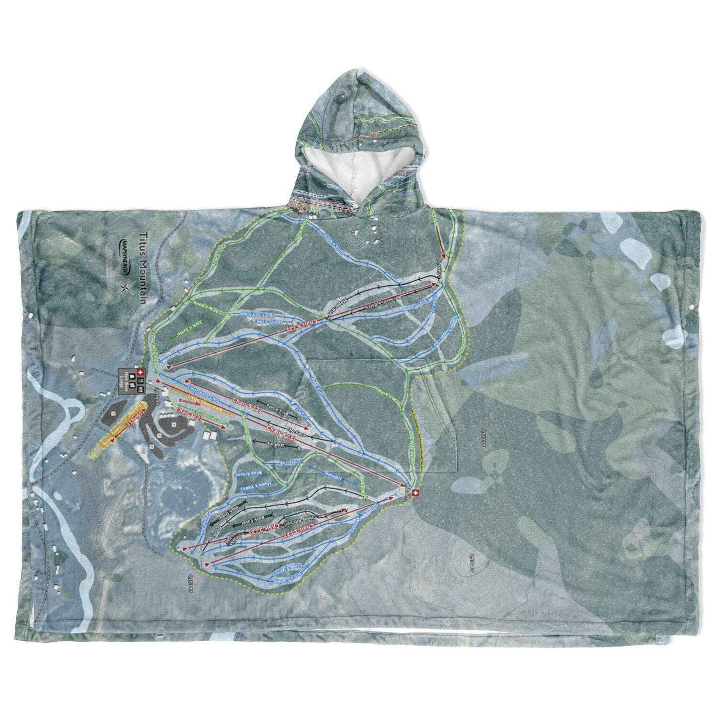 Titus Mountain, New York Ski Resort Map Flannel Blanket Poncho