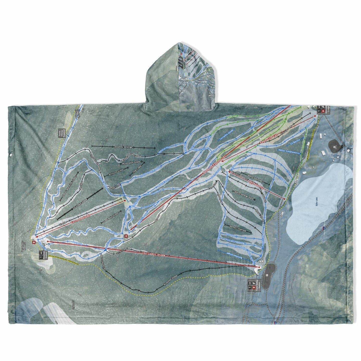 Cannon Mountain, New Hampshire Ski Resort Map Flannel Blanket Poncho