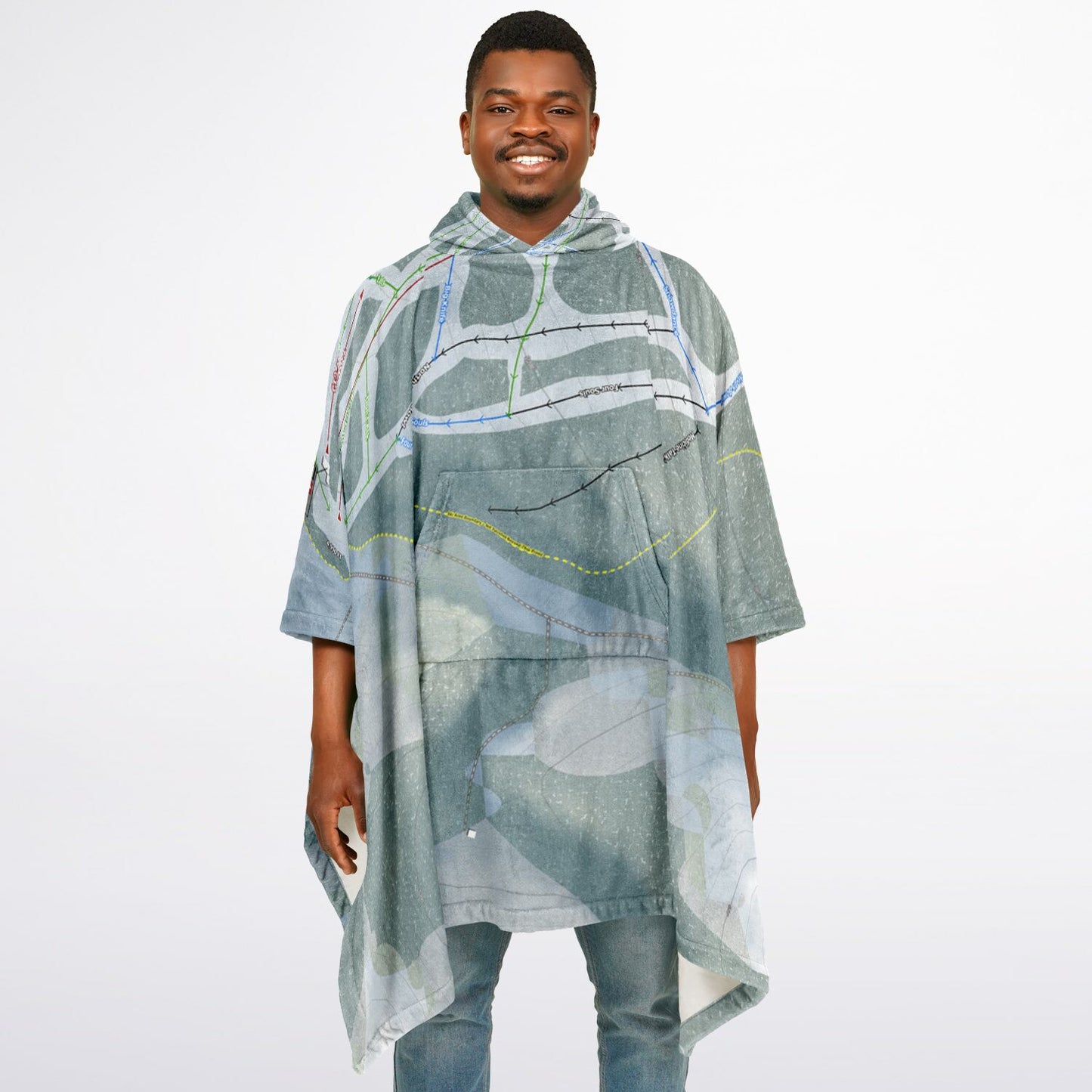 Bear Paw, Montana Ski Resort Map Flannel Blanket Poncho