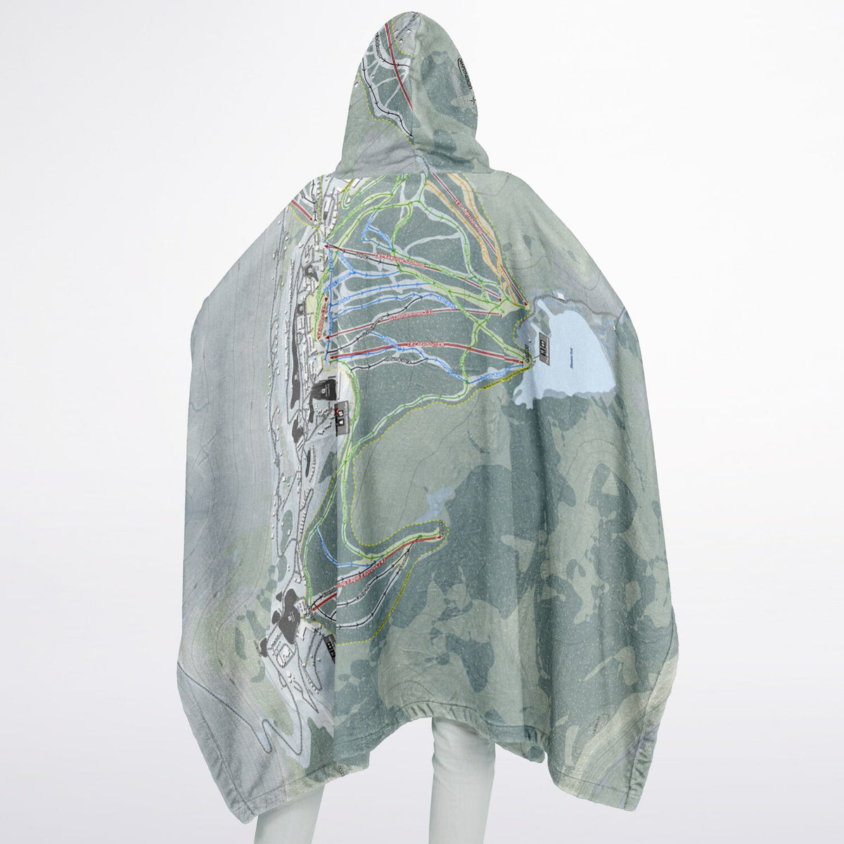 Snowshoe Mountain, West Virginia Ski Resort Map Flannel Blanket Poncho