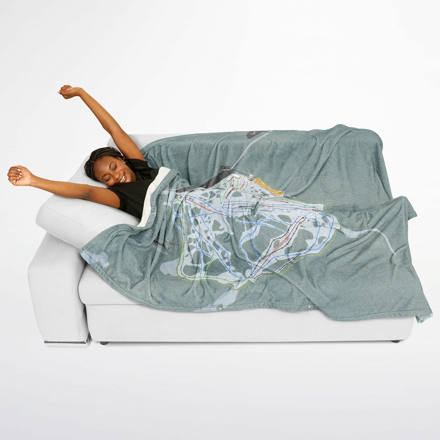 Selwyn Snow Resort, Australia Ski Resort Map Flannel Blanket Poncho - Powderaddicts