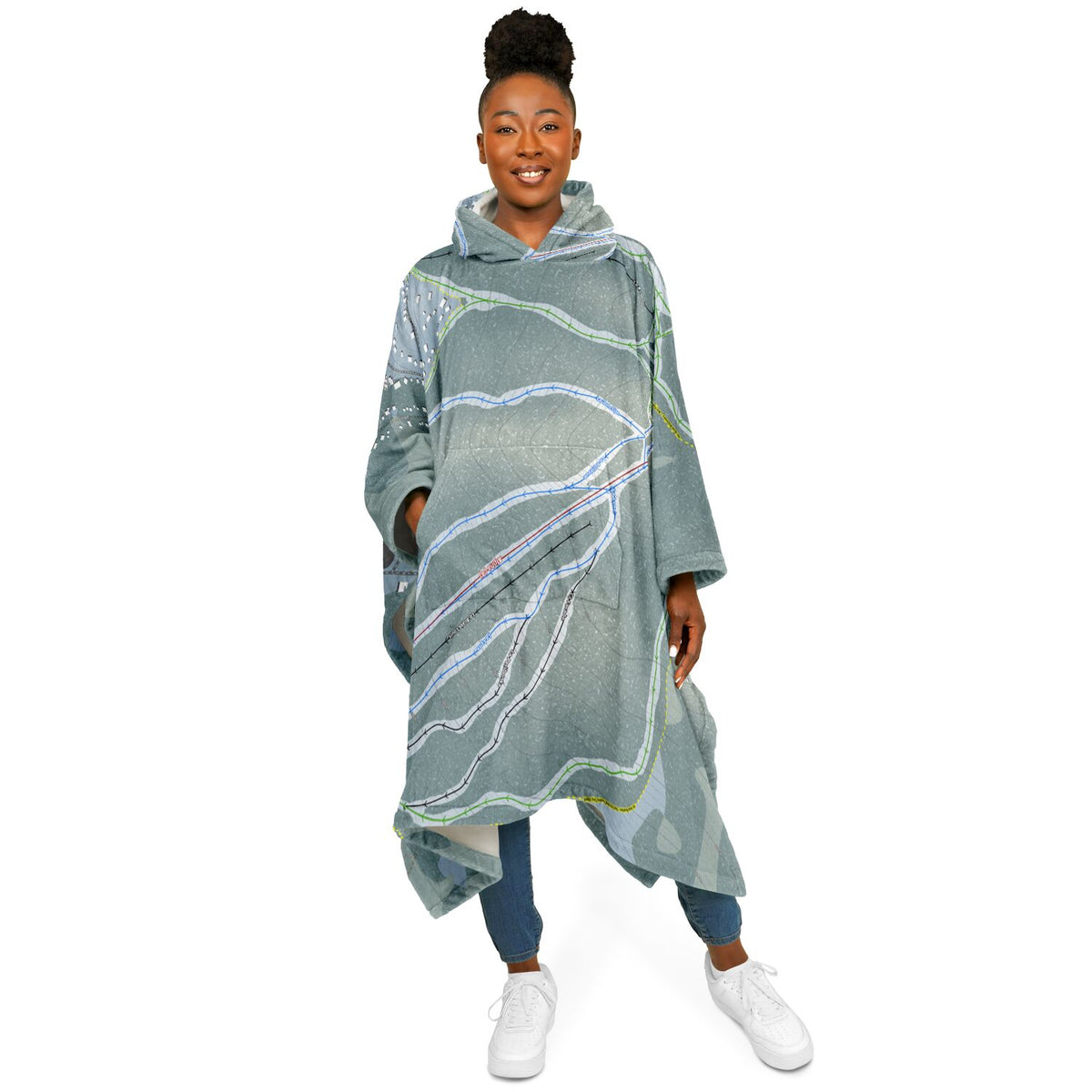 Le Valinouet, Quebec Ski Resort Map Flannel Blanket Poncho