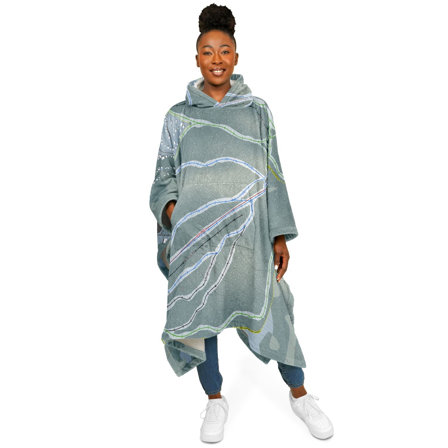 Le Valinouet, Quebec Ski Resort Map Flannel Blanket Poncho