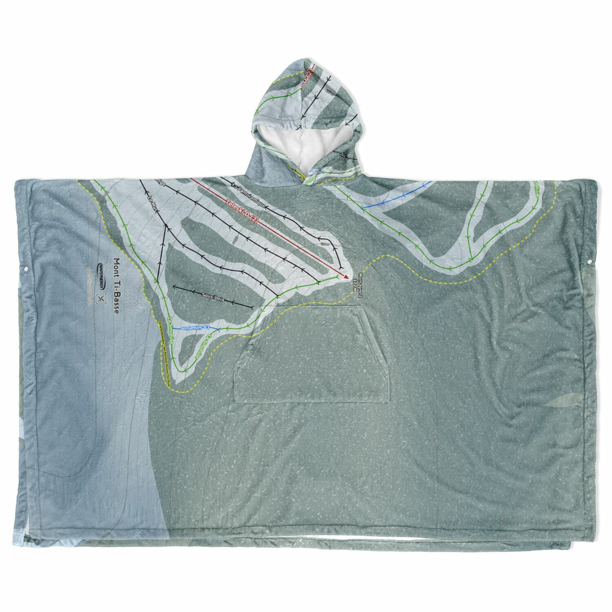 Mont Ti-Basse, Quebec Ski Resort Map Flannel Blanket Poncho