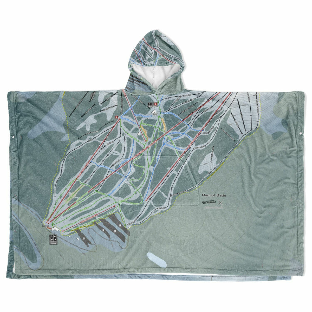 Marmot Basin, Alberta Ski Resort Map Flannel Blanket Poncho