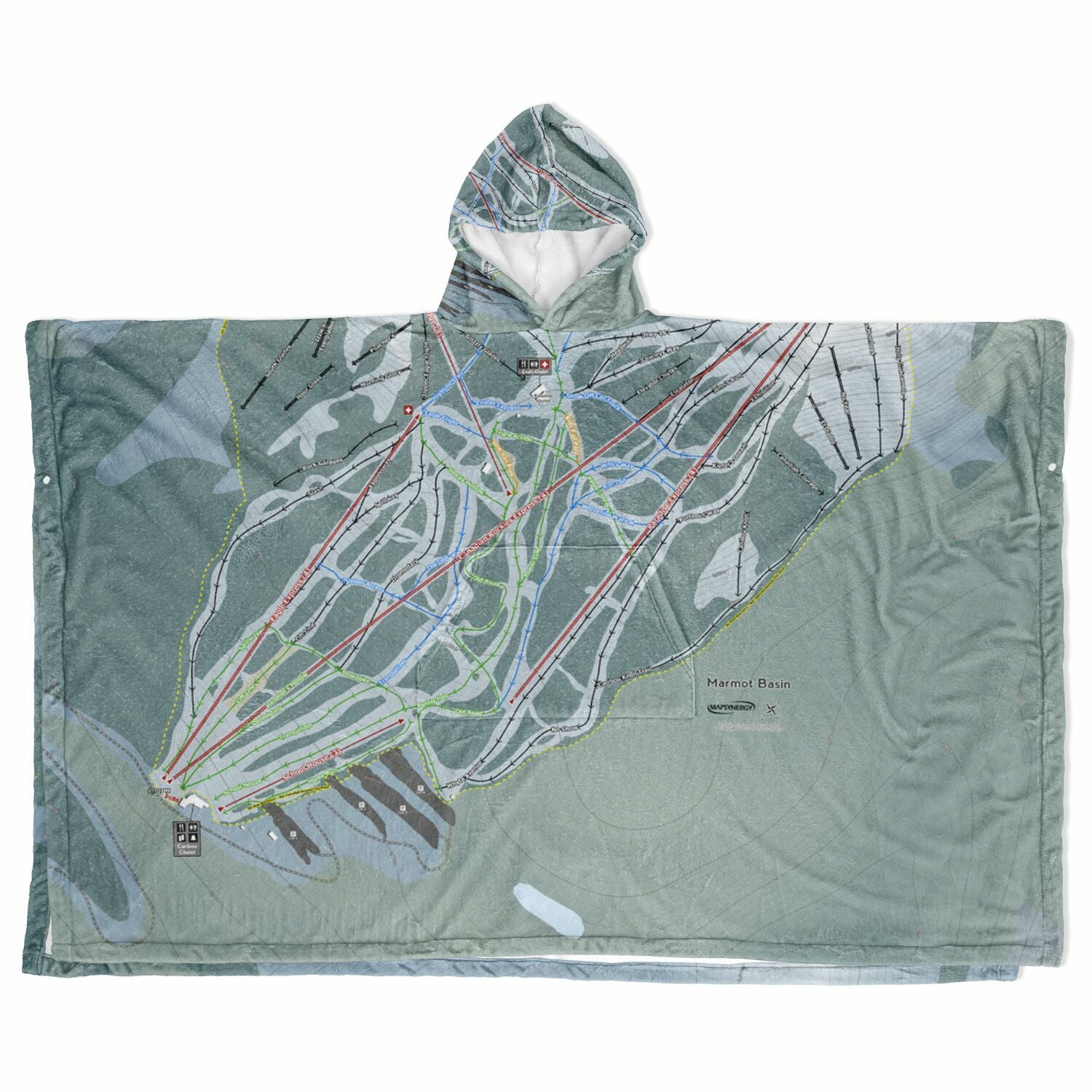 Marmot Basin, Alberta Ski Resort Map Flannel Blanket Poncho