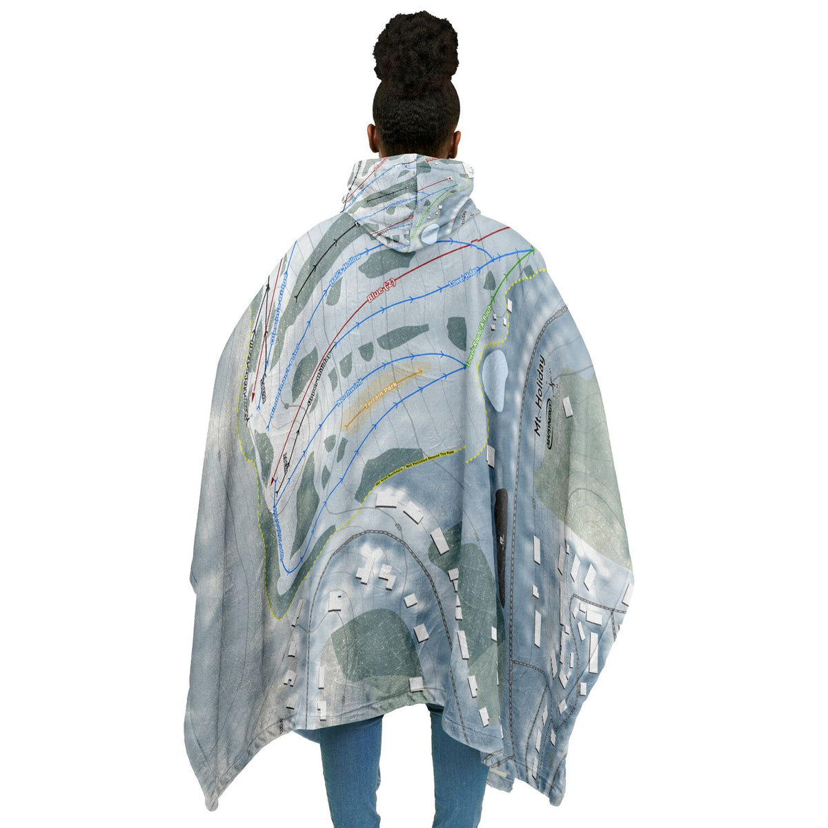 Mt Holiday, Michigan Ski Resort Map Flannel Blanket Poncho