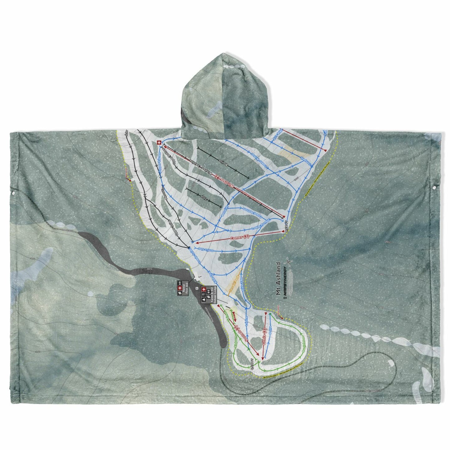 Mt Ashland, Oregon Ski Resort Map Flannel Blanket Poncho