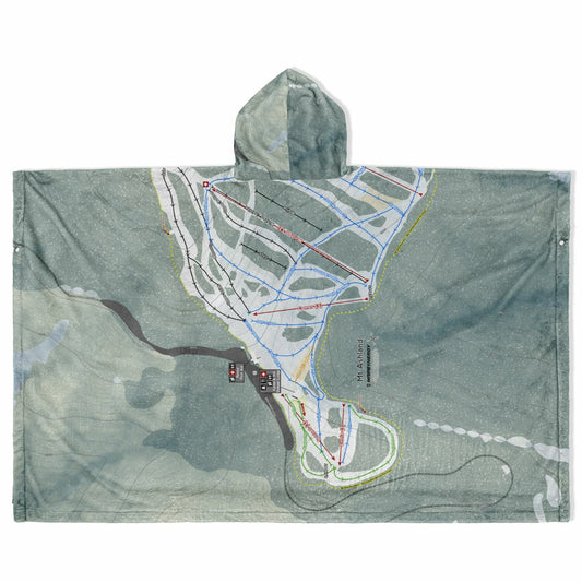 Mt Ashland, Oregon Ski Resort Map Flannel Blanket Poncho