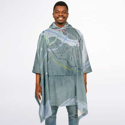 Meany Lodge, Washington Ski Resort Map Flannel Blanket Poncho
