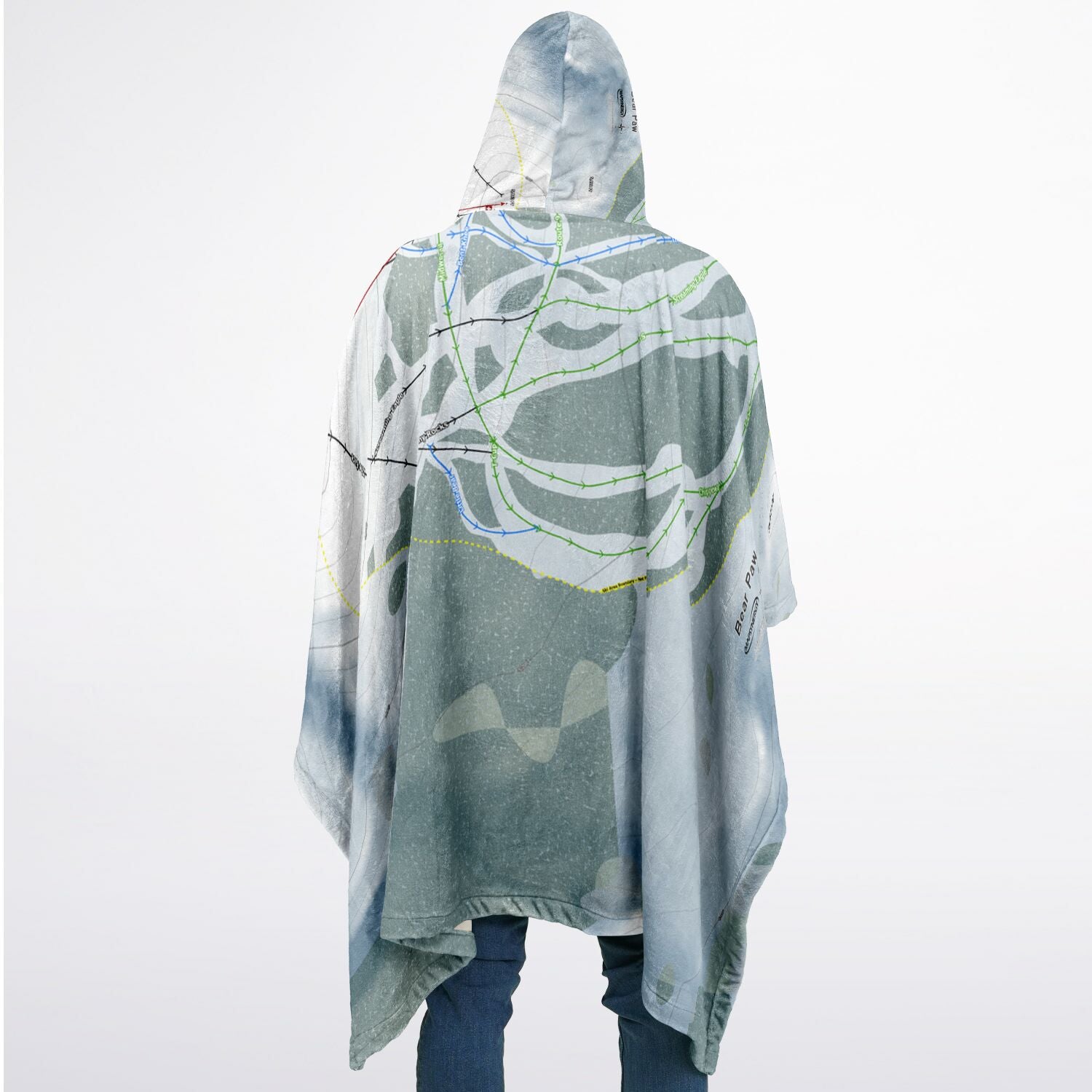 Bear Paw, Montana Ski Resort Map Flannel Blanket Poncho