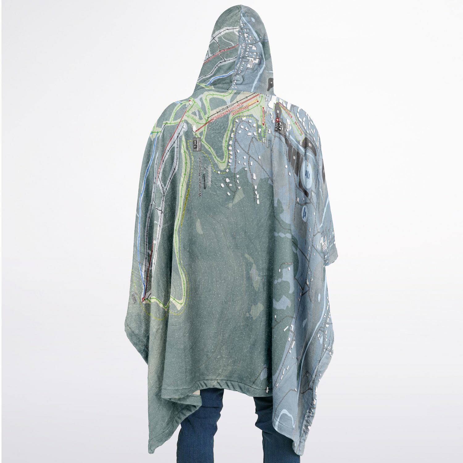 Windham Mountain, New York Ski Resort Map Flannel Blanket Poncho