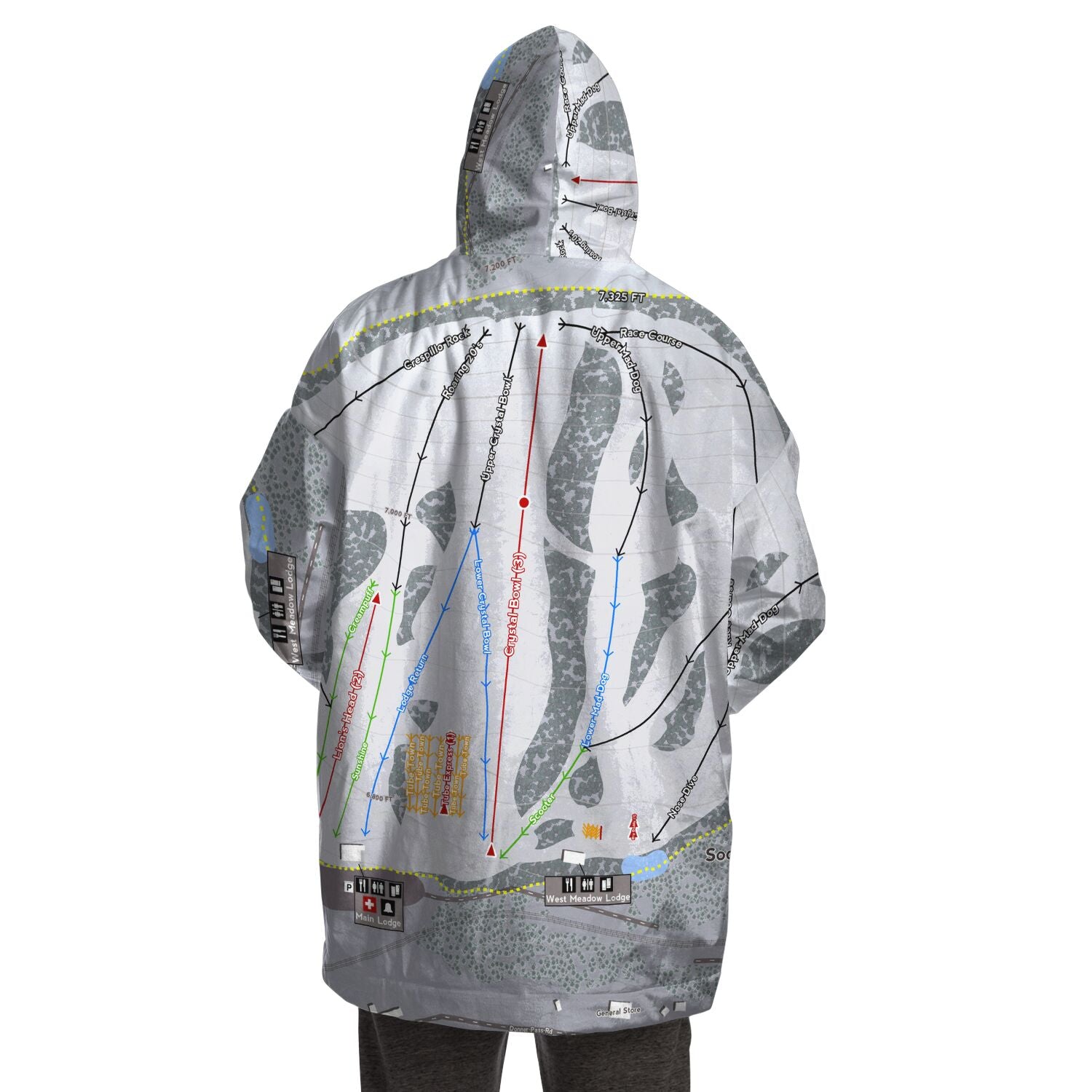 Soda Springs, California Ski Trail Map - Snug Hoodie - Powderaddicts