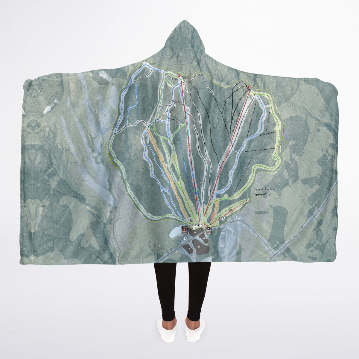 Ragged Mountain, New Hampshire Ski Trail Map - Adult Hooded Blanket