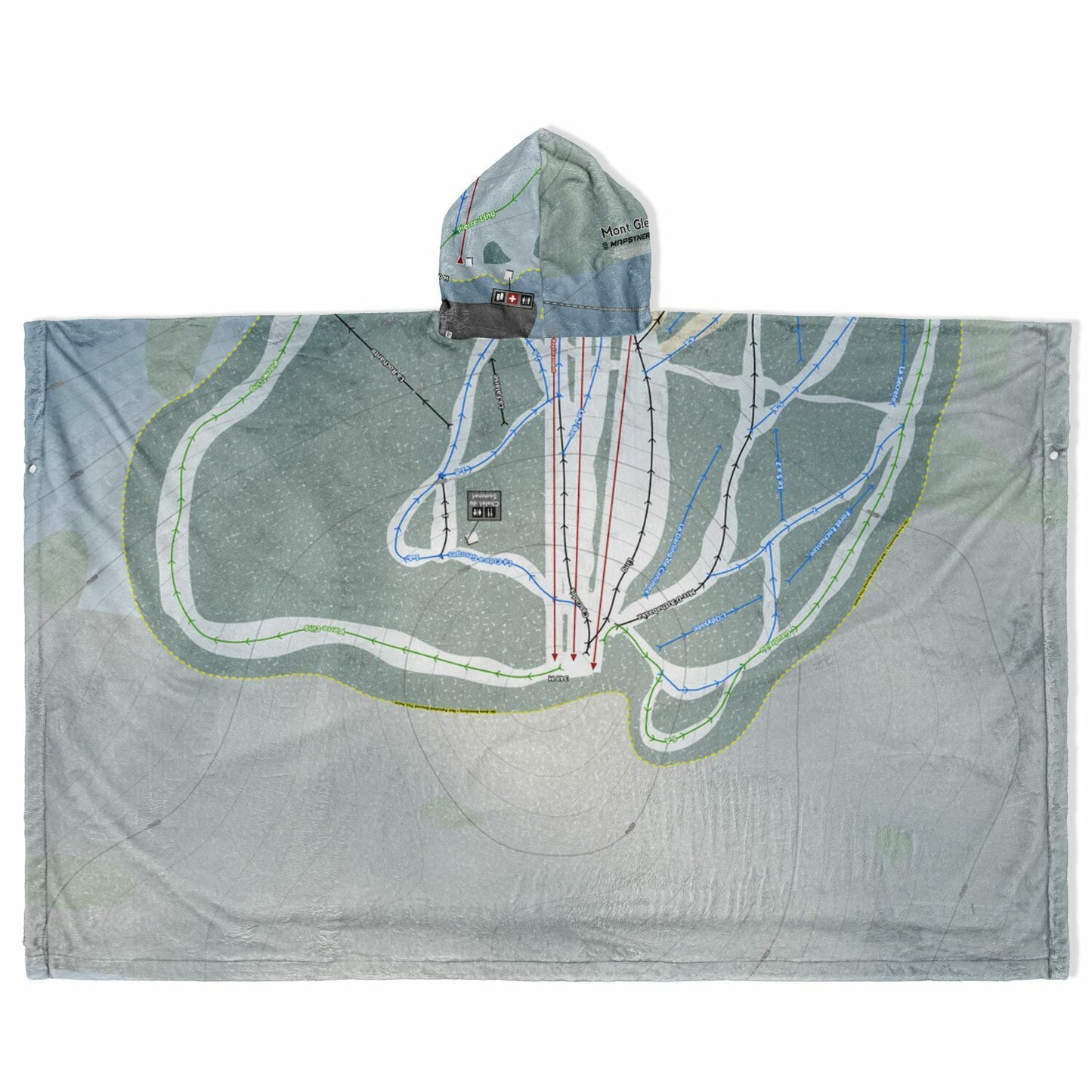 Mont Gleason, Quebec Ski Resort Map Flannel Blanket Poncho