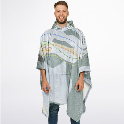 Snowhaven, Idaho Ski Resort Map Flannel Blanket Poncho