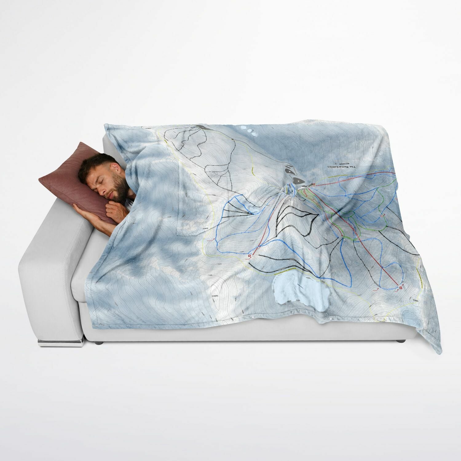 The Remarkables, New Zealand Ski Resort Map Flannel Blanket Poncho - Powderaddicts