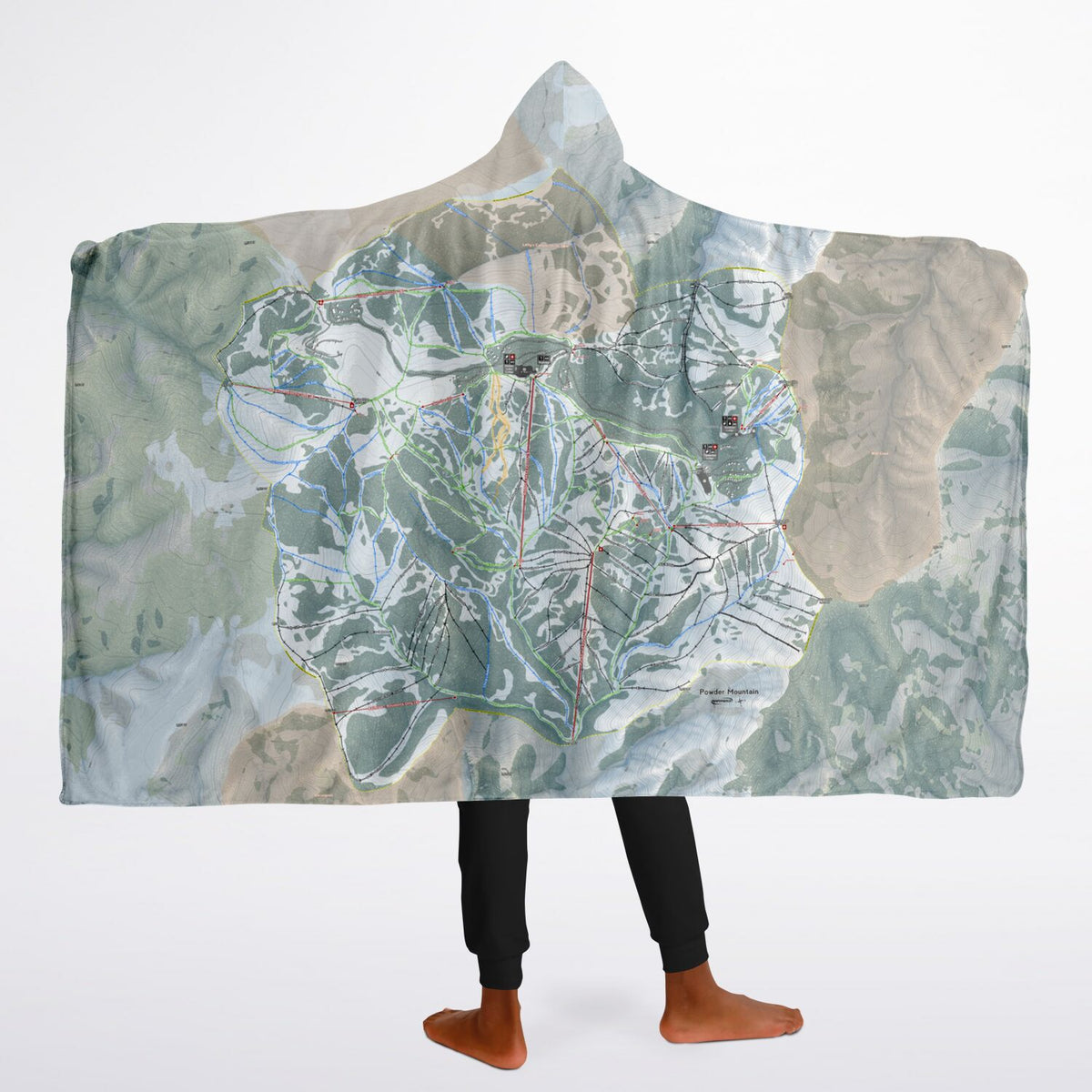 Powder Mountain, Utah Ski Trail Map - Youth Hooded Blanket