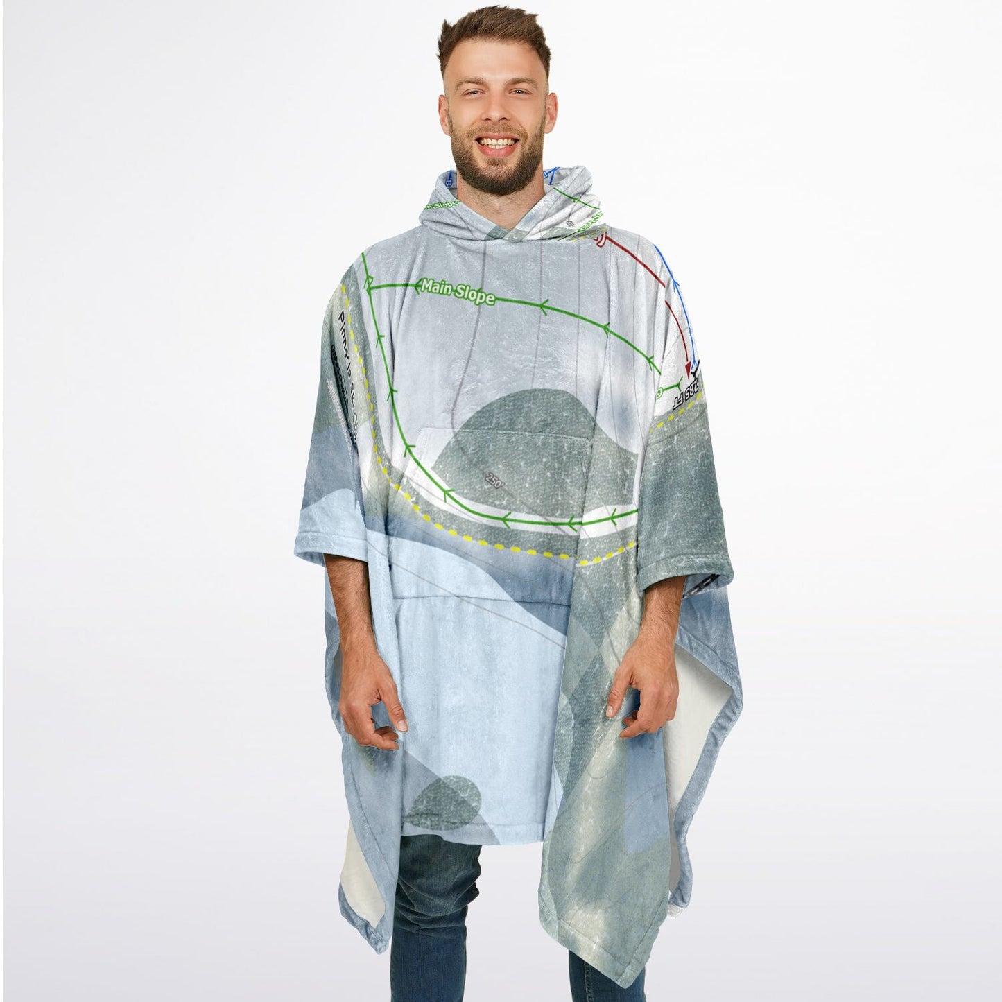Pinnacle Ski Club, Maine Ski Resort Map Flannel Blanket Poncho