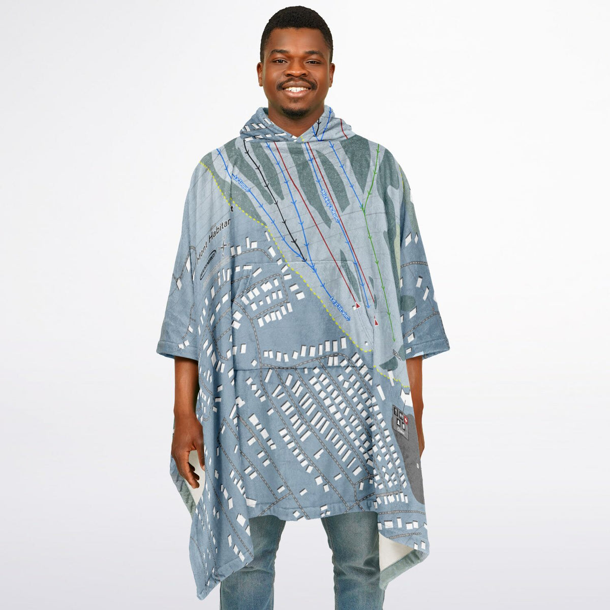 Mont Habitant, Quebec Ski Resort Map Flannel Blanket Poncho