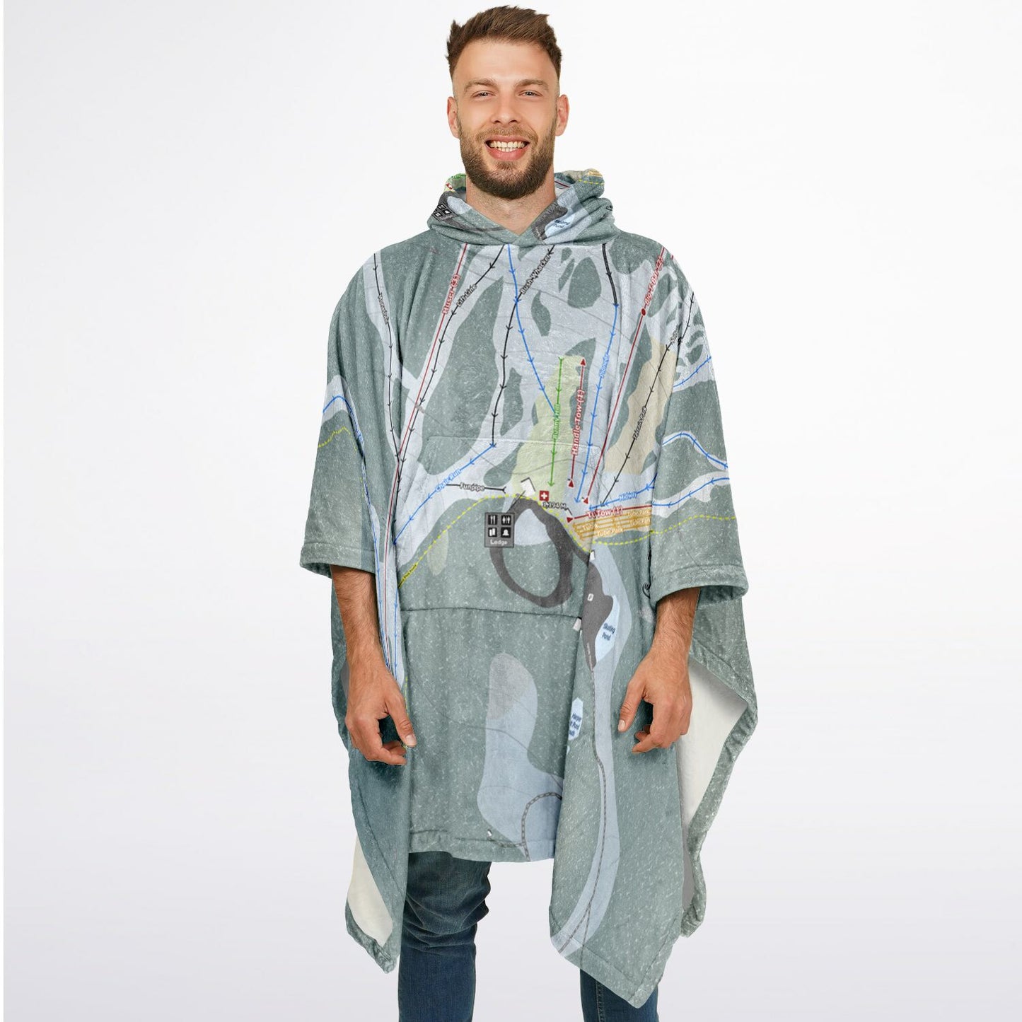 Harper Mountain, British Columbia Ski Resort Map Flannel Blanket Poncho
