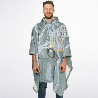 Harper Mountain, British Columbia Ski Resort Map Flannel Blanket Poncho