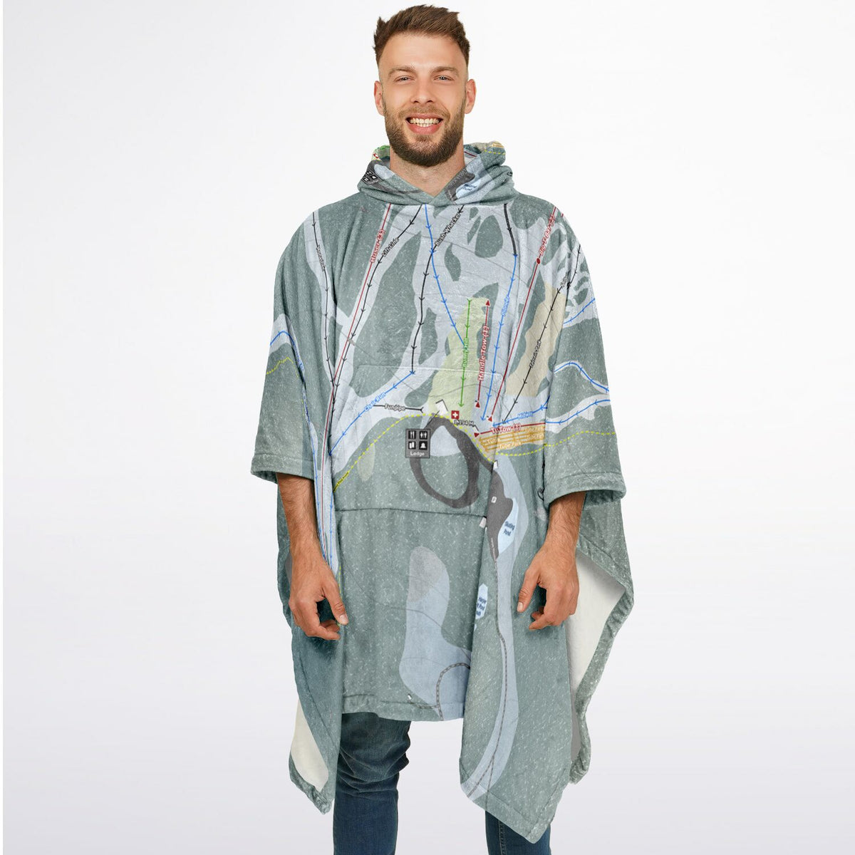 Harper Mountain, British Columbia Ski Resort Map Flannel Blanket Poncho
