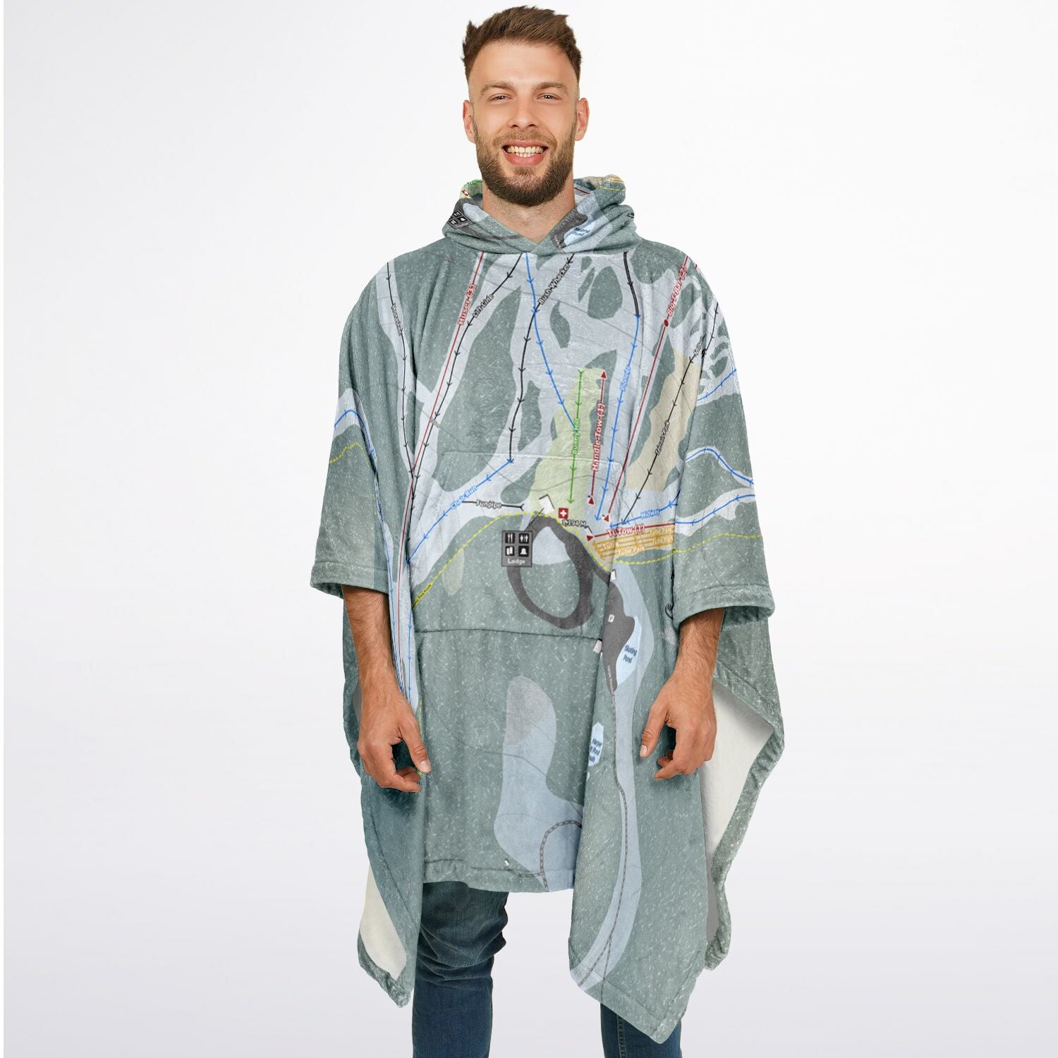 Harper Mountain, British Columbia Ski Resort Map Flannel Blanket Poncho