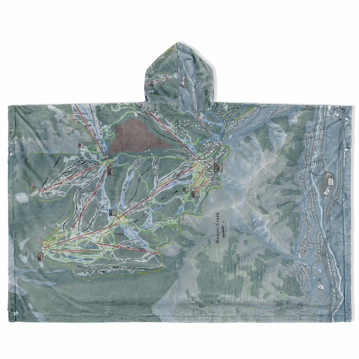 Beaver Creek, Colorado Ski Resort Map Flannel Blanket Poncho