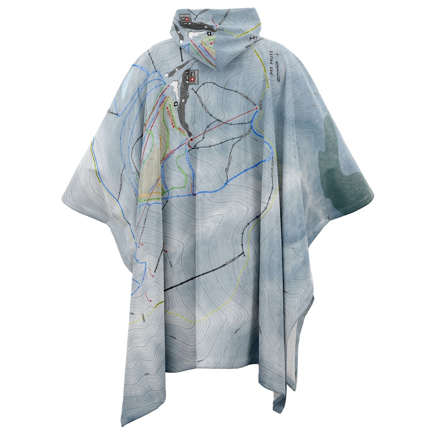 Mt Hutt, New Zealand Ski Resort Map Flannel Blanket Poncho - Powderaddicts