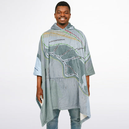 Hillberg, Alaska Ski Resort Map Flannel Blanket Poncho