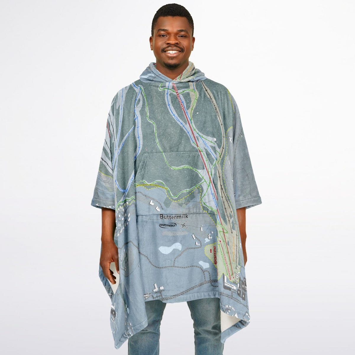 Buttermilk, Colorado Ski Resort Map Flannel Blanket Poncho