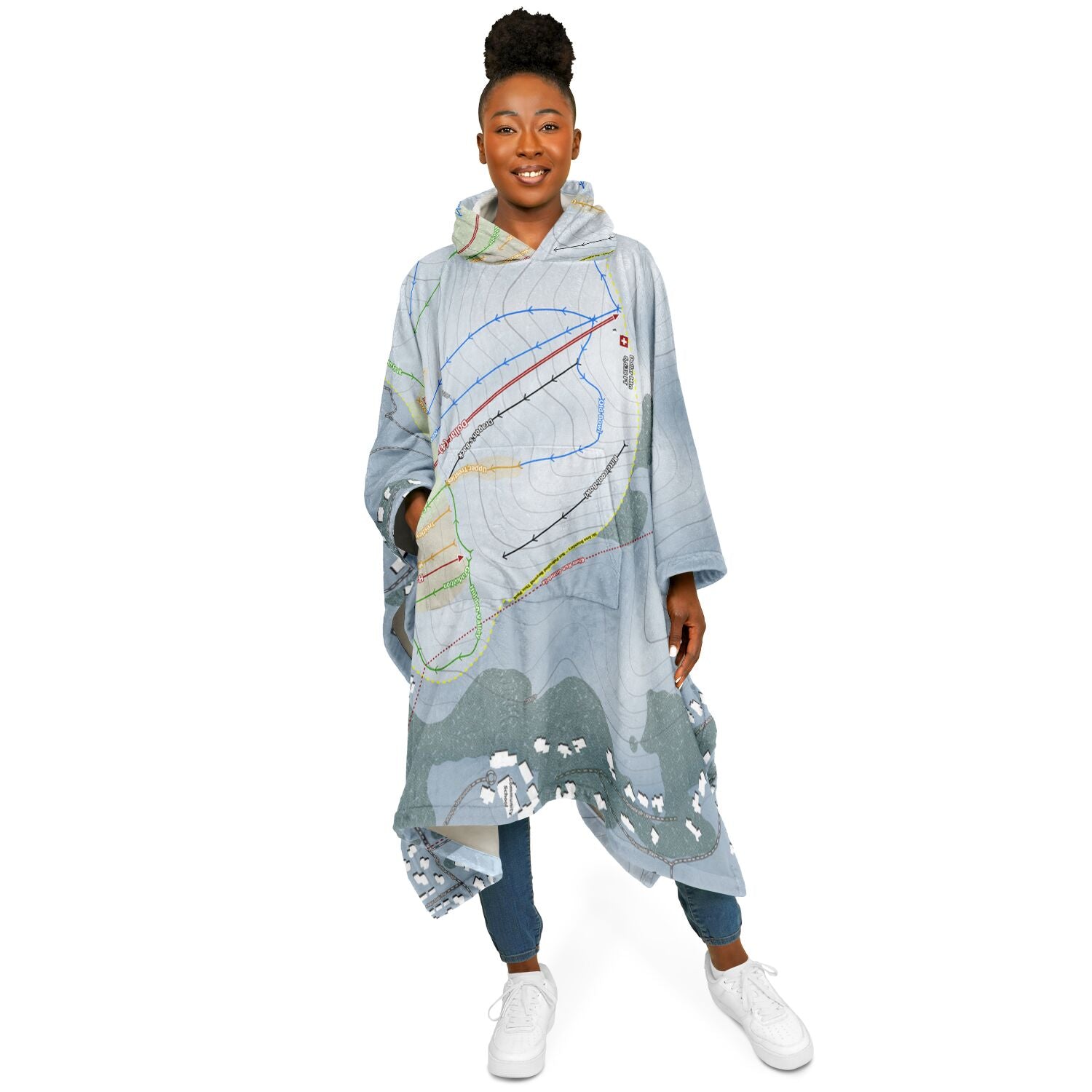 Sun Valley Dollar Mountain, Idaho Ski Resort Map Flannel Blanket Poncho