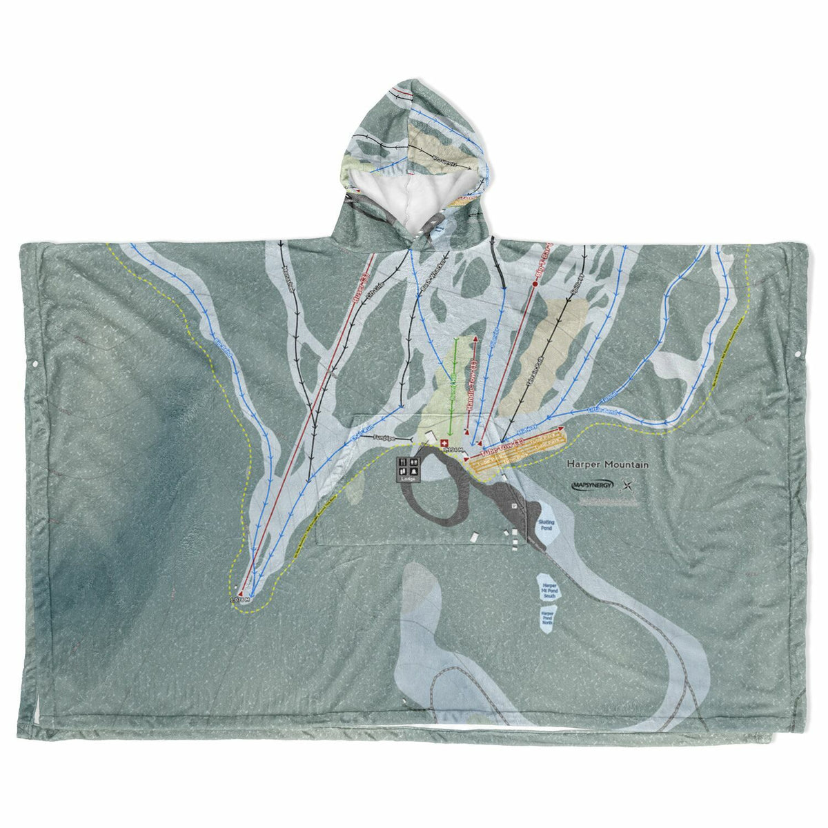 Harper Mountain, British Columbia Ski Resort Map Flannel Blanket Poncho