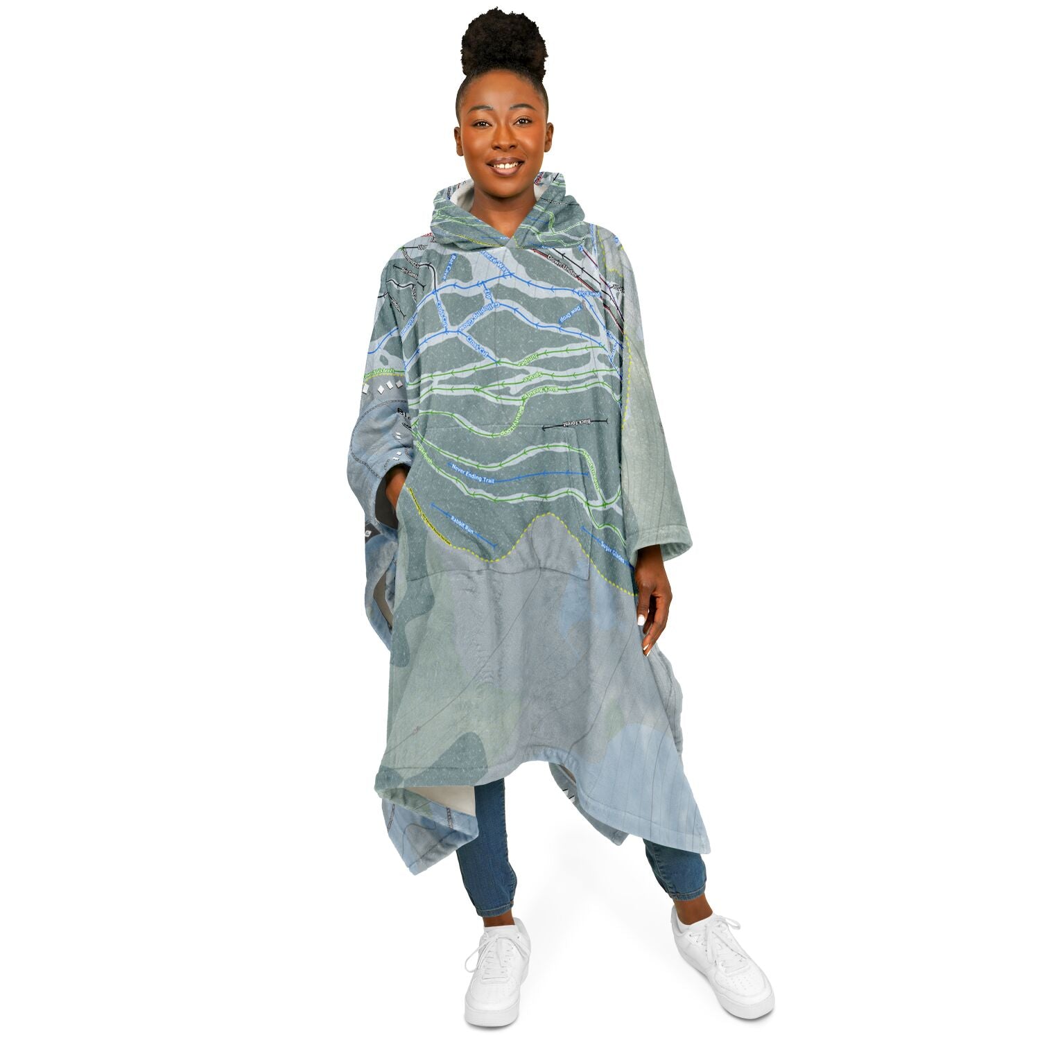 Black Mountain, New Hampshire Ski Resort Map Flannel Blanket Poncho