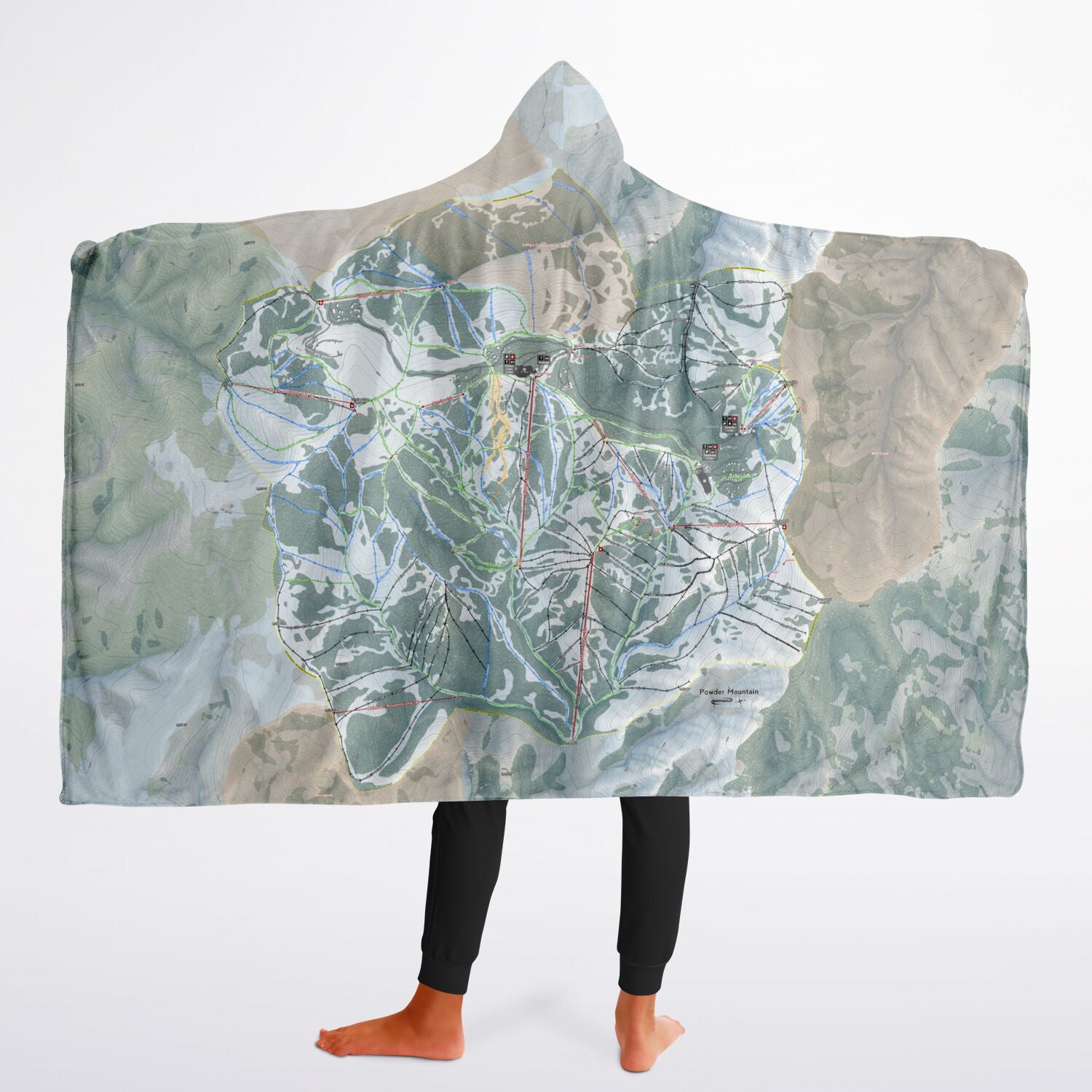 Powder Mountain, Utah Ski Trail Map - Youth Hooded Blanket