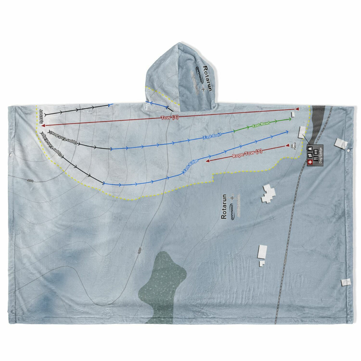 Rotarun, Idaho Ski Resort Map Flannel Blanket Poncho