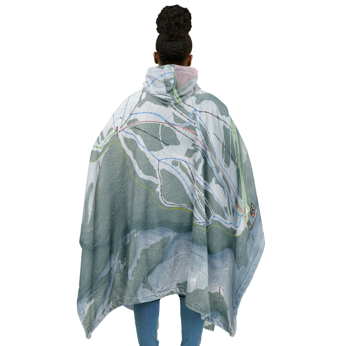 Pine Creek, Wyoming Ski Resort Map Flannel Blanket Poncho