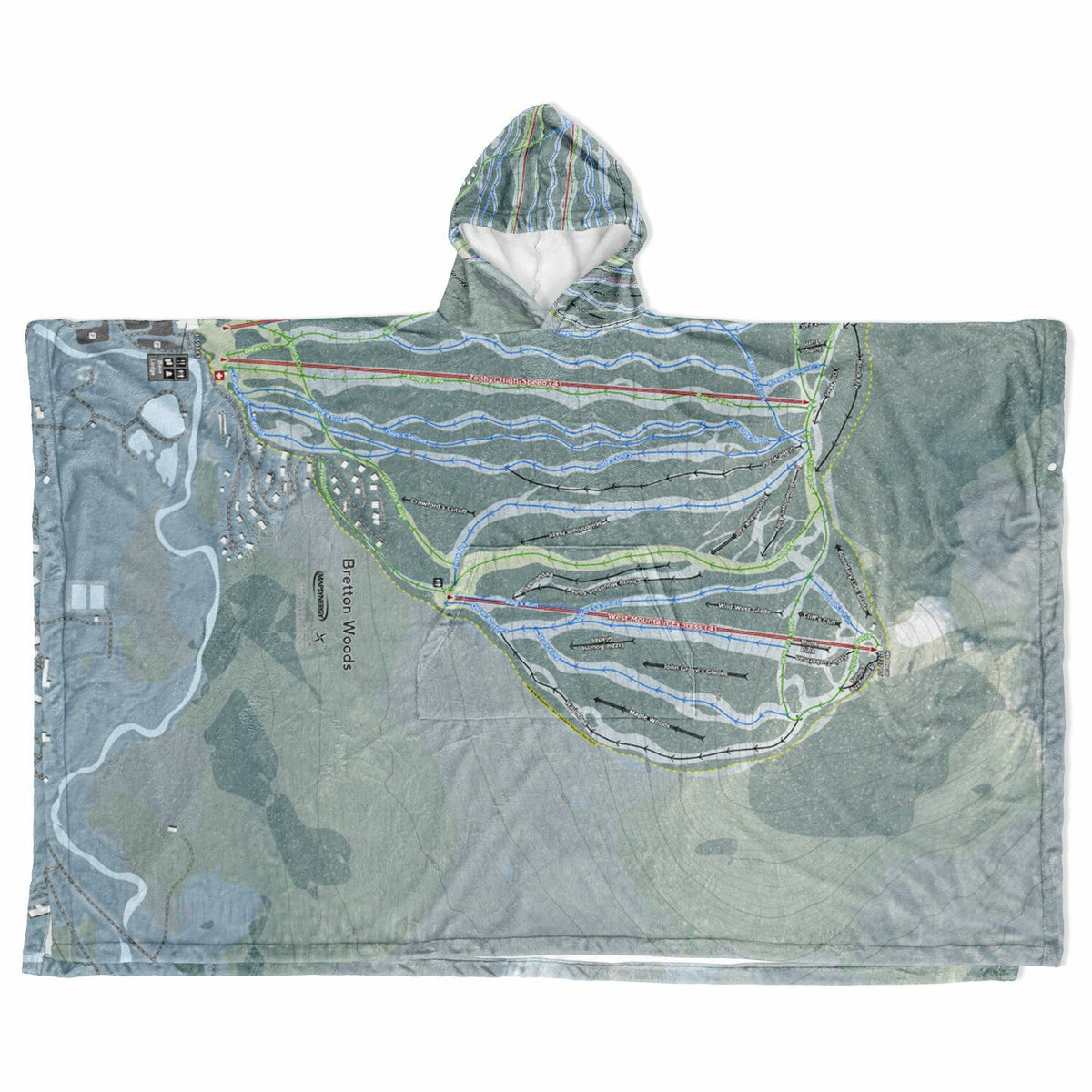 Bretton Woods, New Hampshire Ski Resort Map Flannel Blanket Poncho