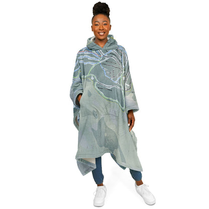 Mont Edouard, Quebec Ski Resort Map Flannel Blanket Poncho